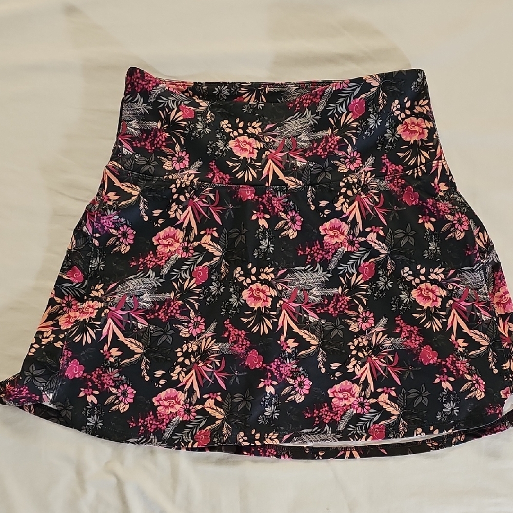 Marika Black and Pink Floral Mini Skirt